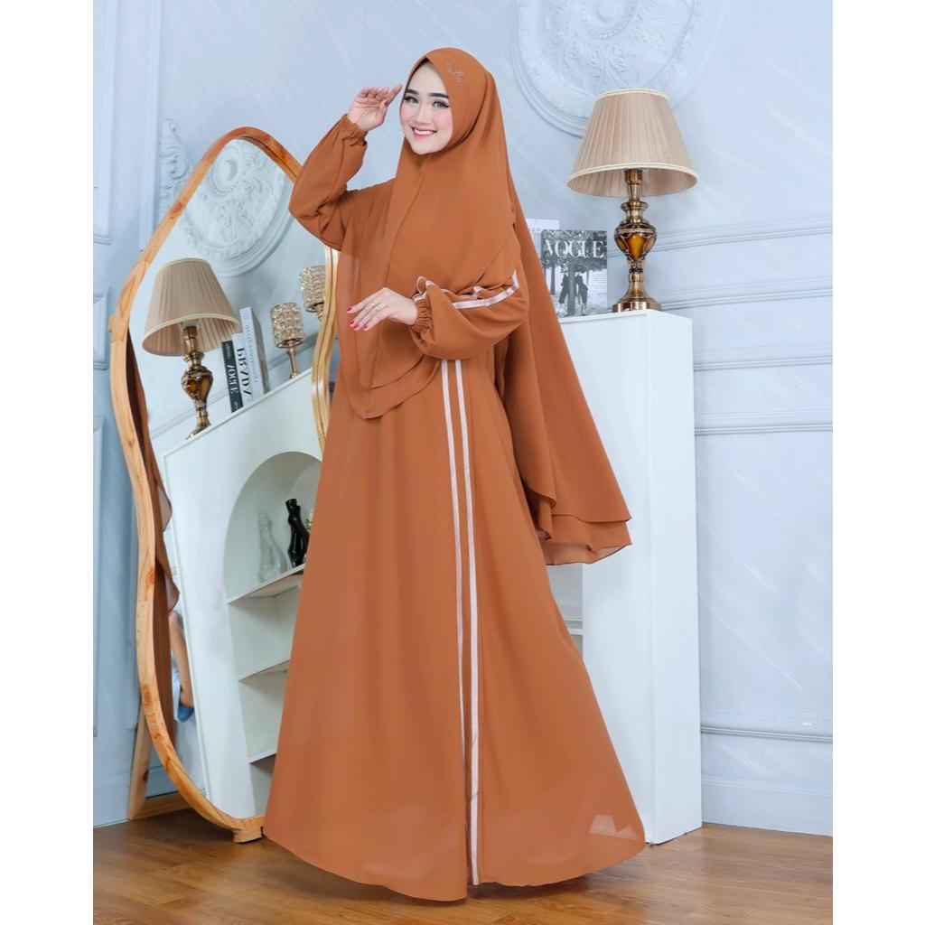 Liyans - Gamis Ceruti Side List One Set (Gamis + Hijab)  | Pengajian Umroh Muslim Set