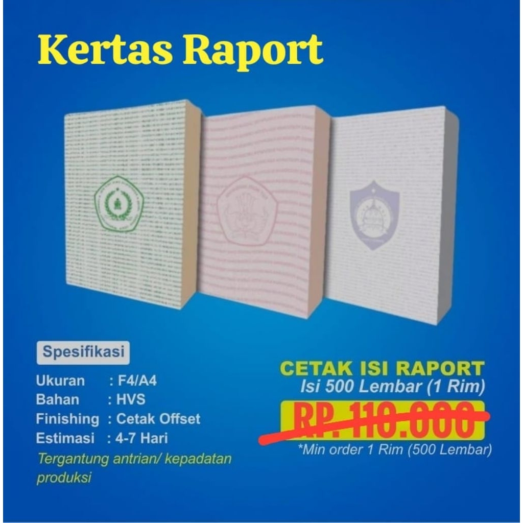 

Kertas Raport SD SMP MTS SMA SMK Cetak Custom Sesuai Sekolah