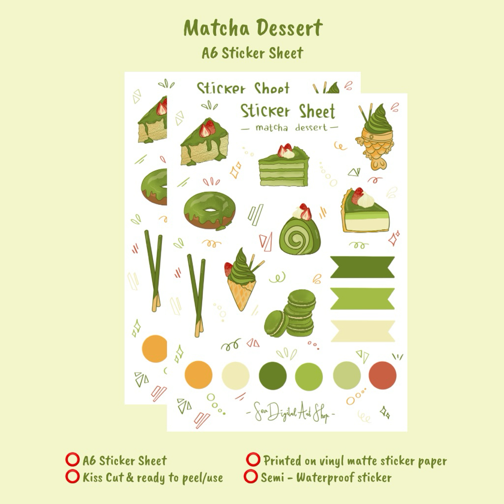 

Matcha Dessert — A6 Sticker Sheet | Vinyl Sticker