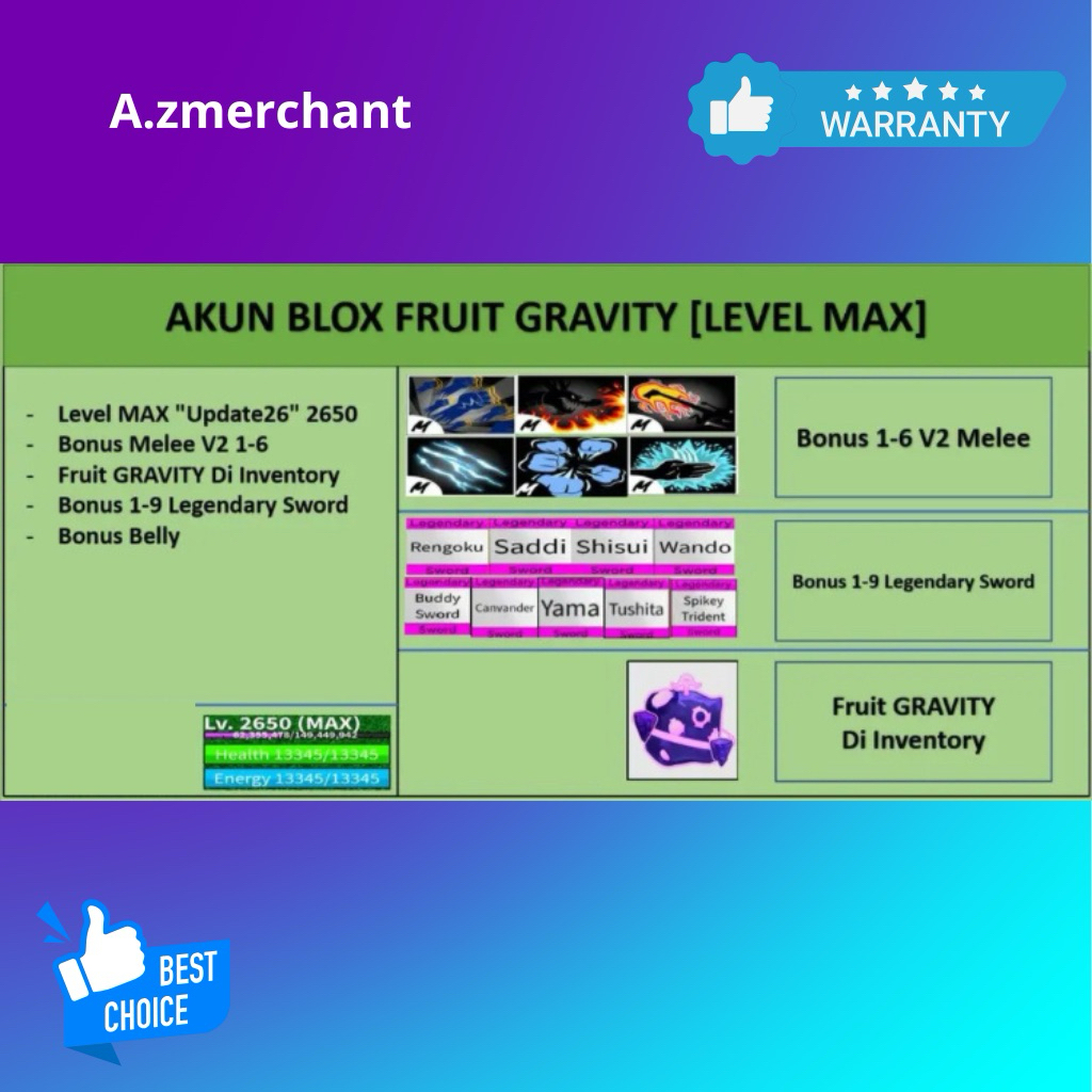 jual Akun Blox Fruit Gravity [Level MAX]