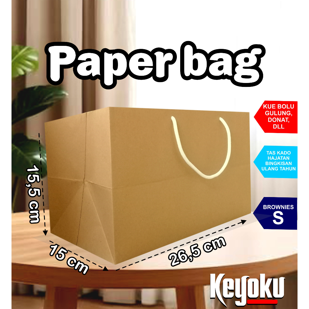 

PAPER BAG BROWNIES BOLU GULUNG UKURAN S 26,5x15x15,5 KODE P2