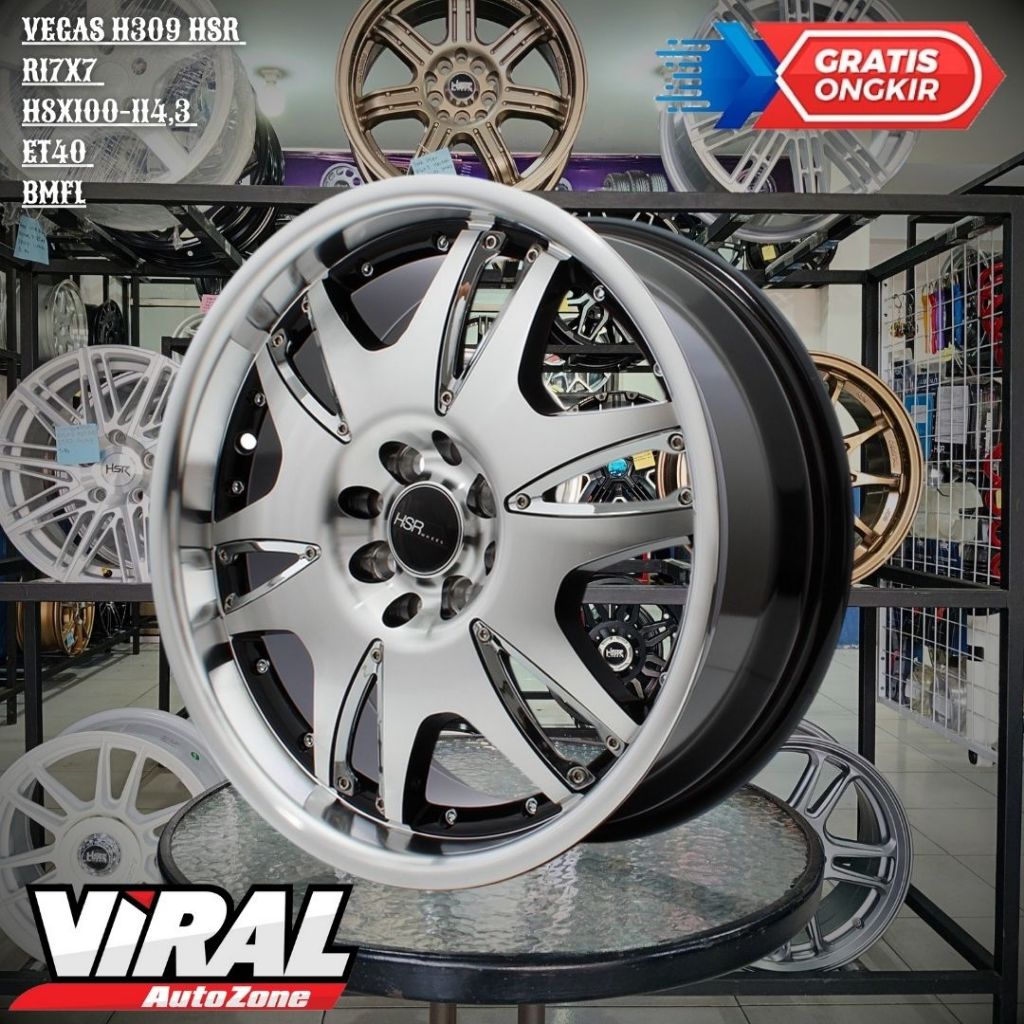 Velg Racing HSR Tipe VEGAS H309 Ring 17 R17 Lebar 7 COCOK untuk Mobil Nissan EVALIA,CEFIRO,KIJANG