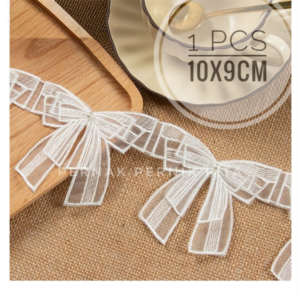 Aplikasi Brokat Bordir Pita 2 Layer Renda Lace Elegan – Aksen Jahit Tempelan Dekorasi Baju, DIY, Cra