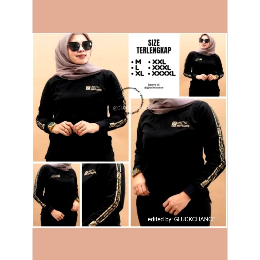 BAJU ATASAN KAOS DISTRO ZOLAQU POLOS TSHIRT HITAM SCIAT TEBAL ZLQ WANITA LENGAN PANJANG KOMBINASI SE