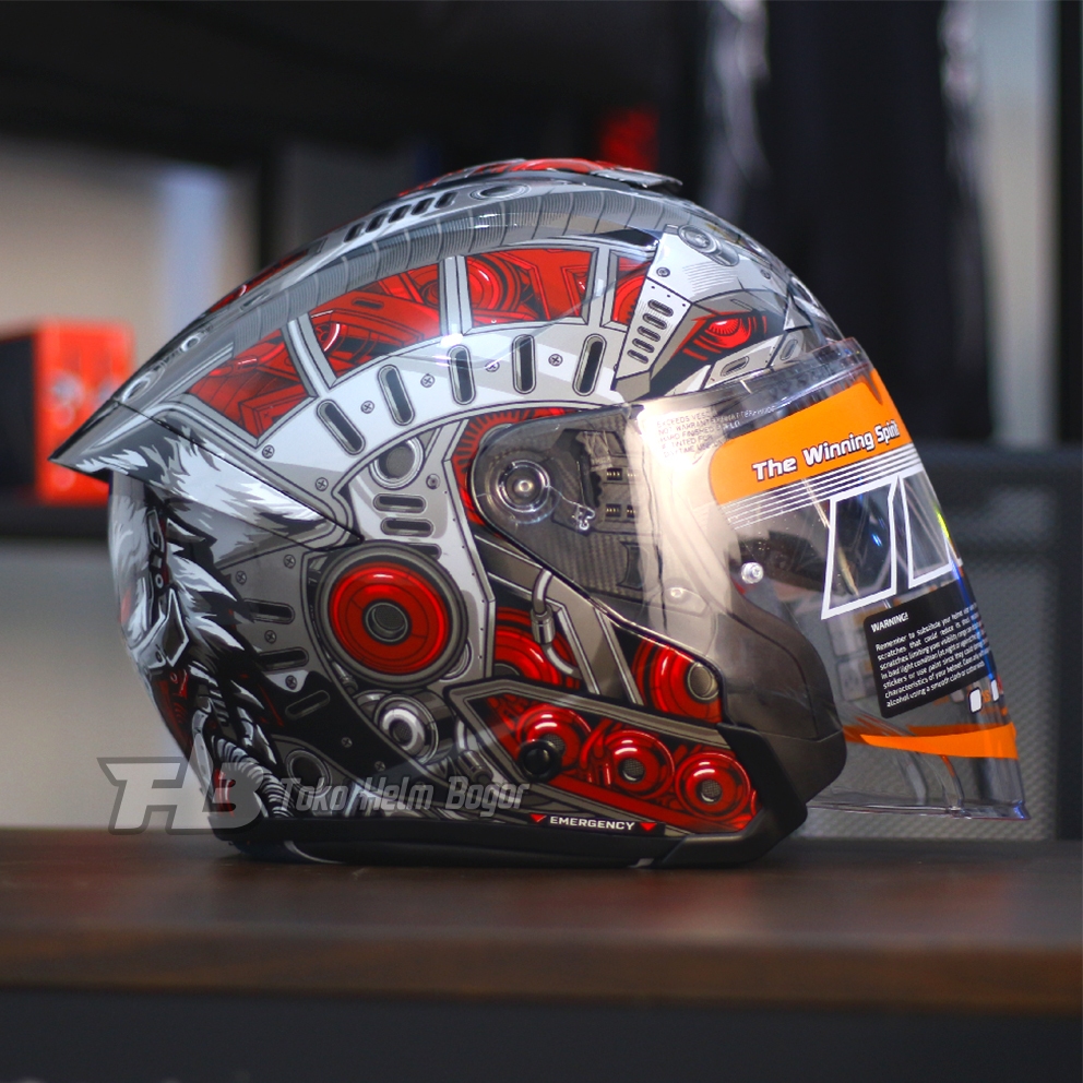 INK HELM TERRA 2 CUSTOM MOTIF WOLF RED DOUBLE VISOR EXTRA SPOILER 3D ORIGINAL