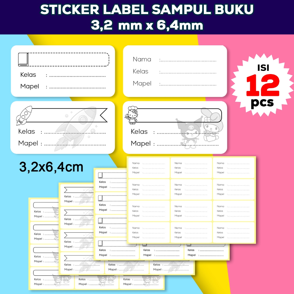Stiker Label Buku Polos, Label Nama Sampul Mata Pelajaran, Stiker Mapel