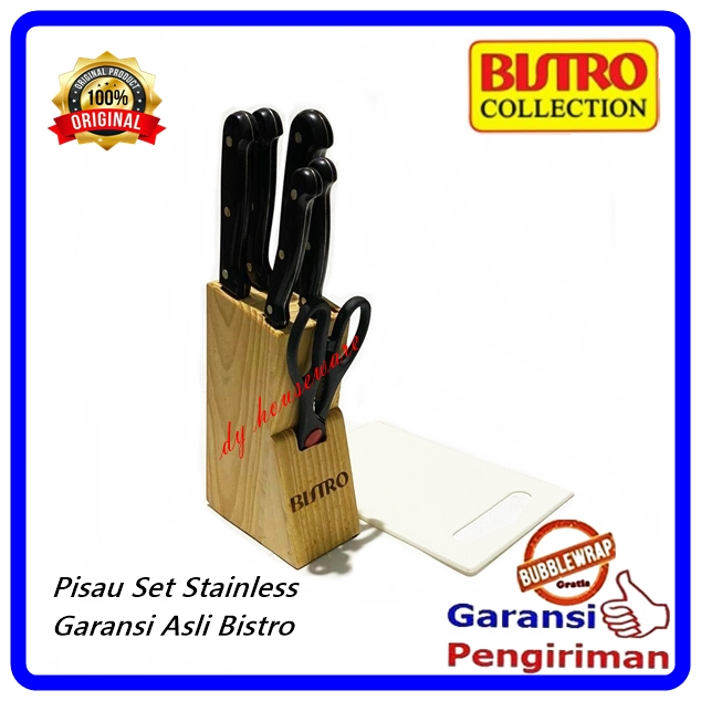 Pisau Set Stainless Stell Pisau Dapur Golok Daging Dengan Talenan Wadah Pisau Kayu Elegant Bistro
