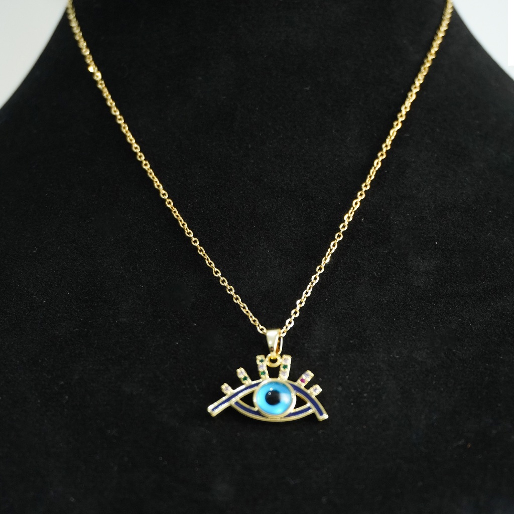 Kalung Liontin Mata Biru Emas Fashionable Kalung Rantai Adjustable Kalung Trendy KL-2006