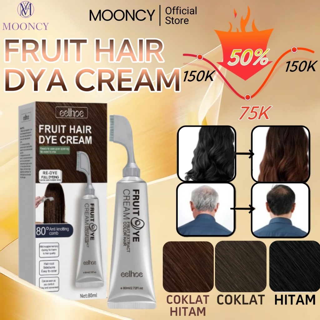 Mooncy Fruity Hair Color Cream 80ml Pewarna Rambut Tanpa Bleaching Semir Rambut Hitam Semir Rambut H