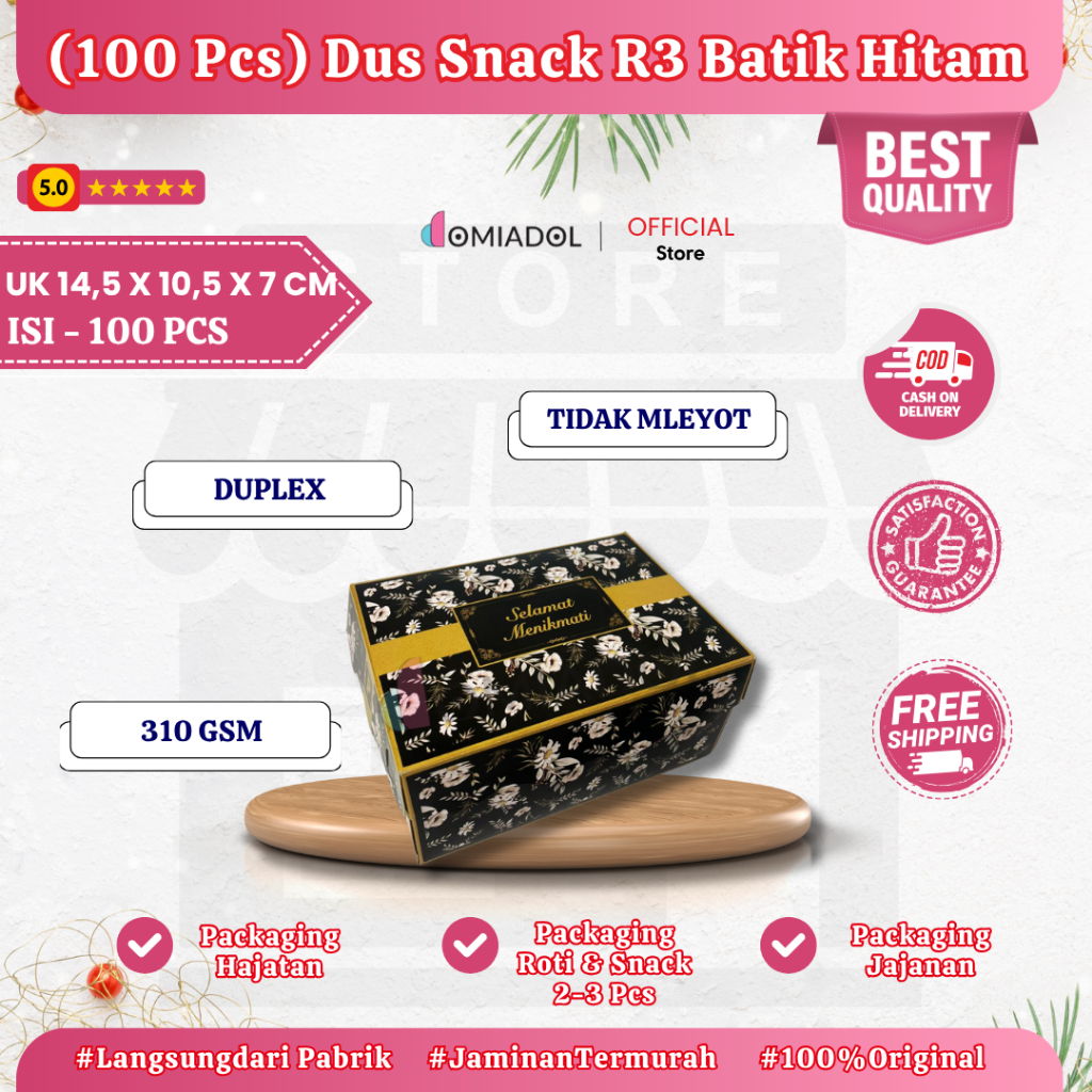 

Box Dus Kue R3 Motif Batik Hitam Premium - Ukuran 14,5x10,5x7 cm - Isi 100 Pcs
