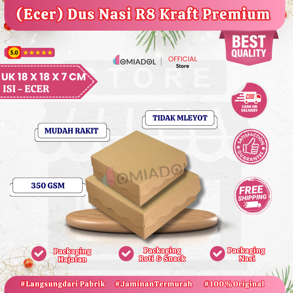 

Ecer - Box Dus Nasi Kotak R8 Kraft Premium 350 Gsm - Ukuran 18x18x7