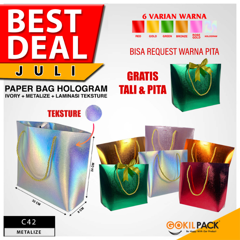 

Paper Bag Souvenir Metalize Hologram/Tas Kado Hadiah Pernikahan/Goddie Bag/C42