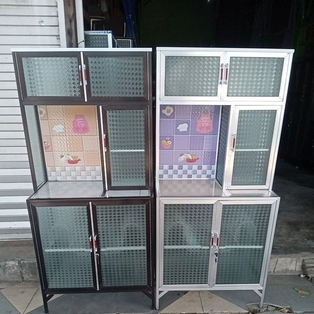 Rak piring 2pintu keramik kaca aluminium