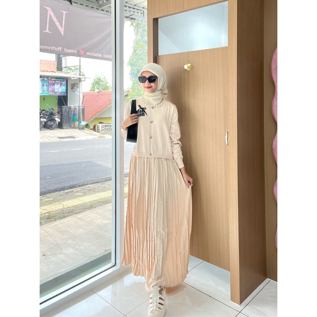 Midi knit pleats plain Premium import