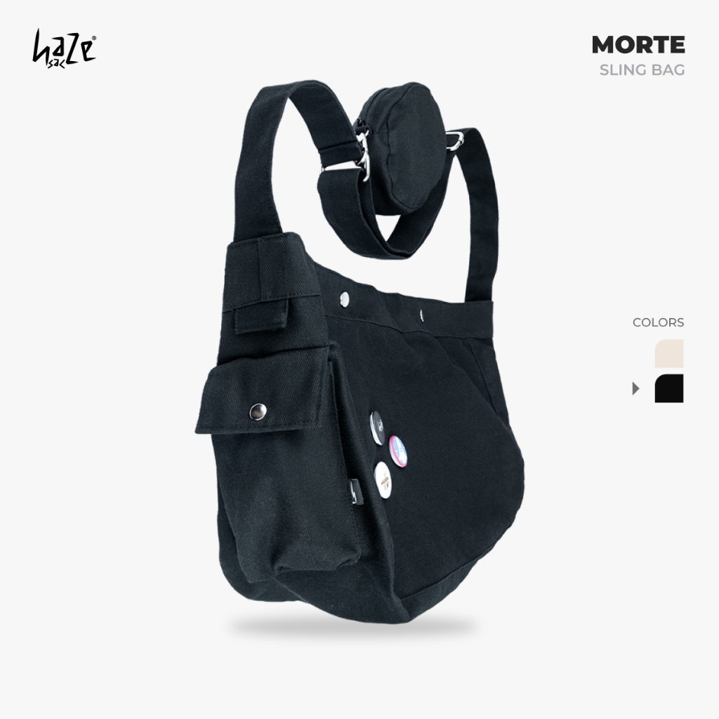 Hazesac Morte Black - Tas Selempang Kanvas - Tas Sekolah Sunmori Sling Bag Unisex Aesthetic