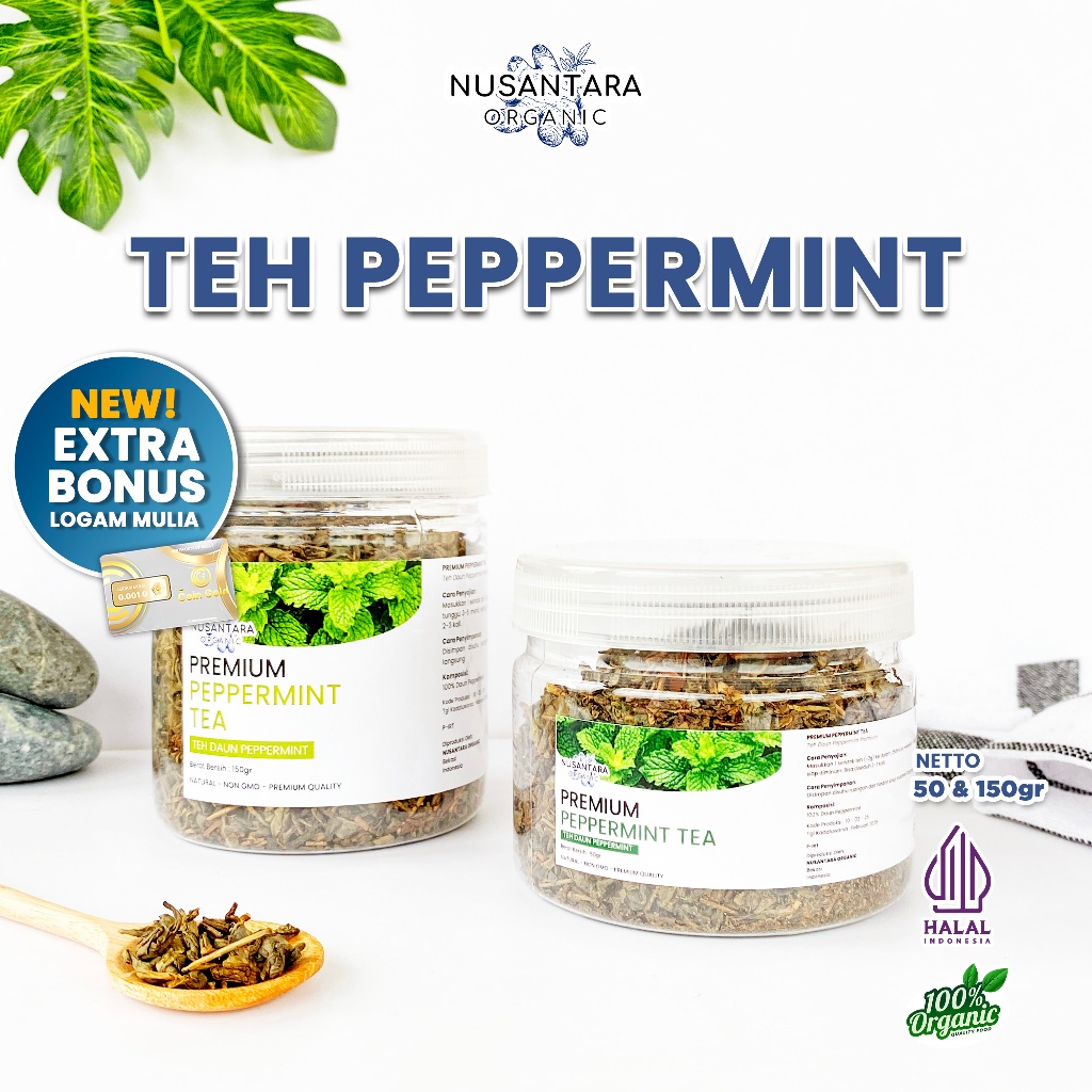 

Nusantara Organic Teh Daun Peppermint Mint Herbal Tea Seduh Instan Minuman Alami Organik
