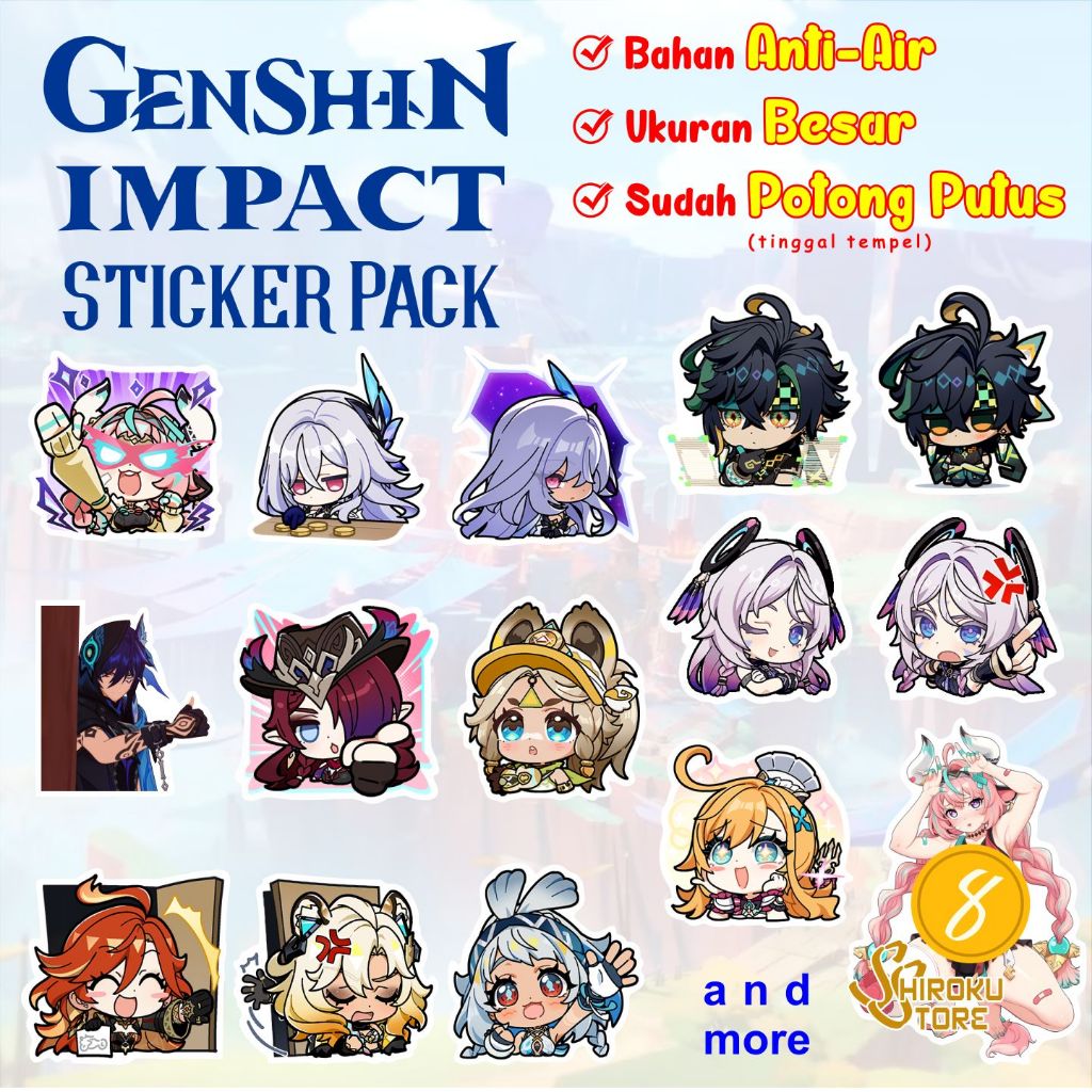 

Genshin Impact Premium Sticker Set / Paket Stiker Anti-Air Anime Game mihoyo Skirk Escoffier Varesa