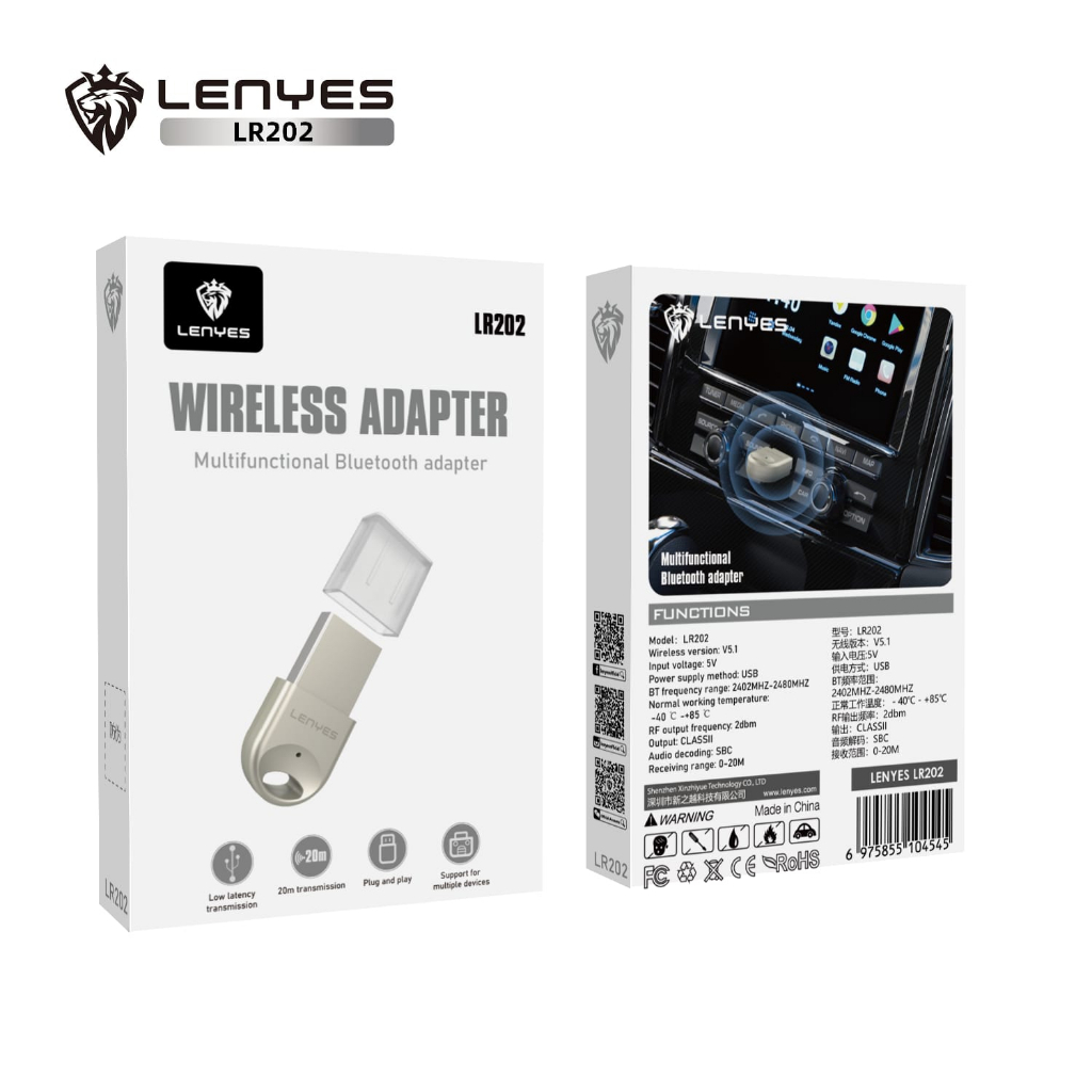 Bluetooth Receiver LENYES LR-202 | Wireless Audio Adapter USB Mobil & Speaker | Plug & Play