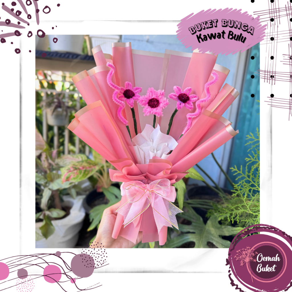 Buket Bunga Kawat Bulu | Bunga Kawat Bulu 3 Kecil | Buket Bunga | Buket Murah | Buket Bunga Bulu | B
