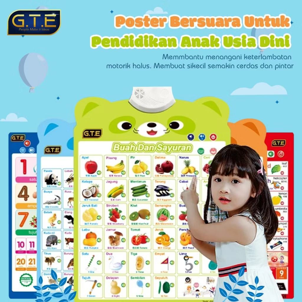 *SMART POSTER DINDING*Buah buahan, hewan angka