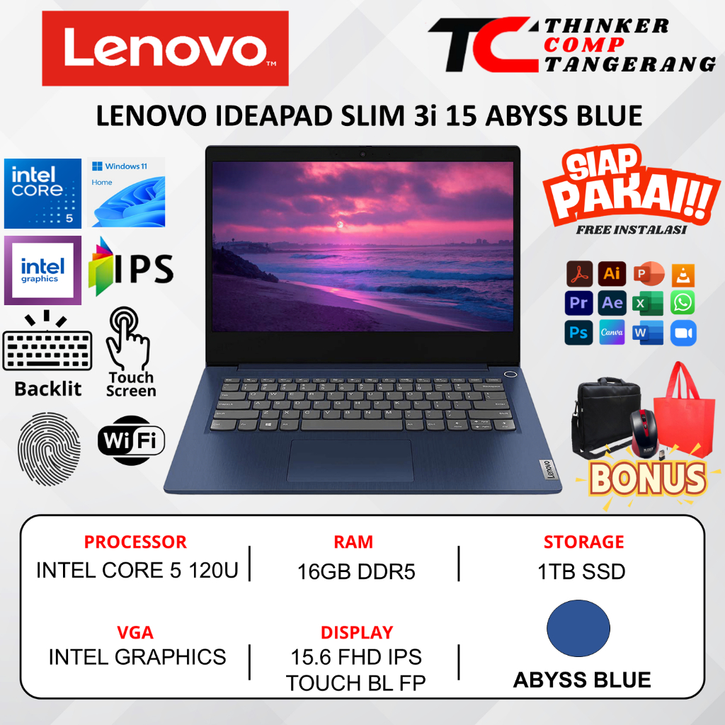 Laptop Lenovo Ideapad Slim 3i 15 Intel Core 5 120U 16GB 1TB 15.6 FHD IPS TOUCH Backlite Windows 11