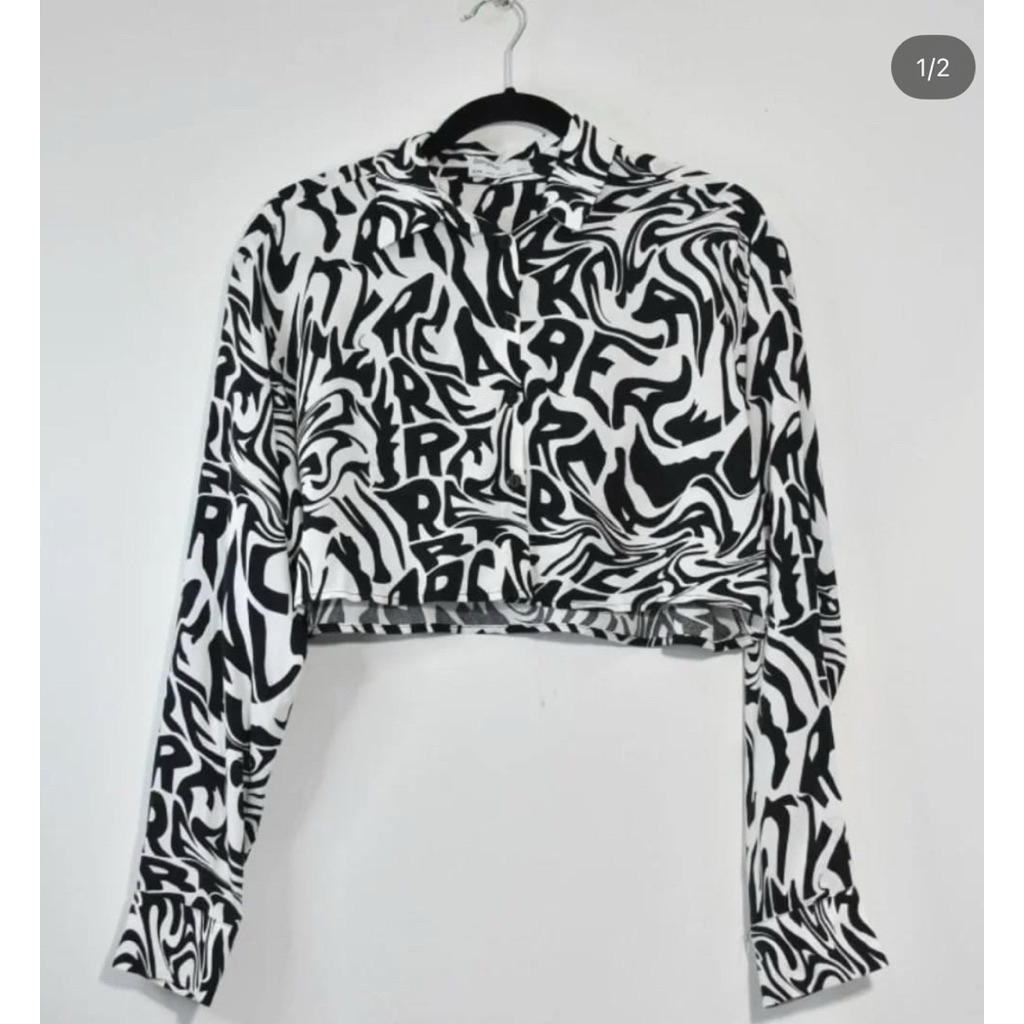 bershka crop top tshirt zebra kemeja