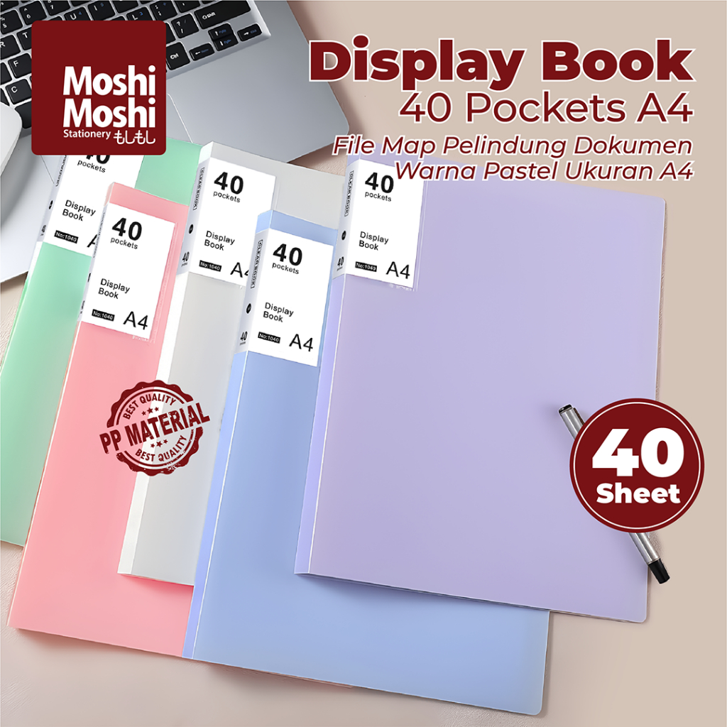 

Display Book Clear Holder A4 Portfolio 40 Pockets File Map Plastik Pelindung Kertas Warna Pastel
