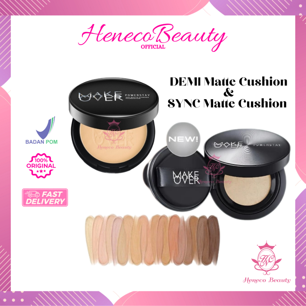 MAKE OVER Powerstay Sync Matte Cover Cushion 15gr - Matte High Coverage Foundation Compact Ringan Oi