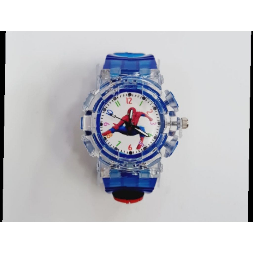 Mainan jam tangan anak anak lampu kedap kedip karakter Spiderman