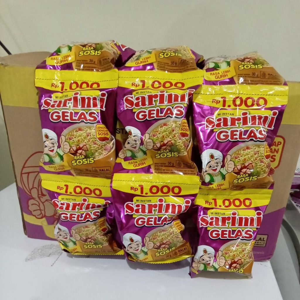 

1 renceng mi instan sarimi gelas rasa sosis