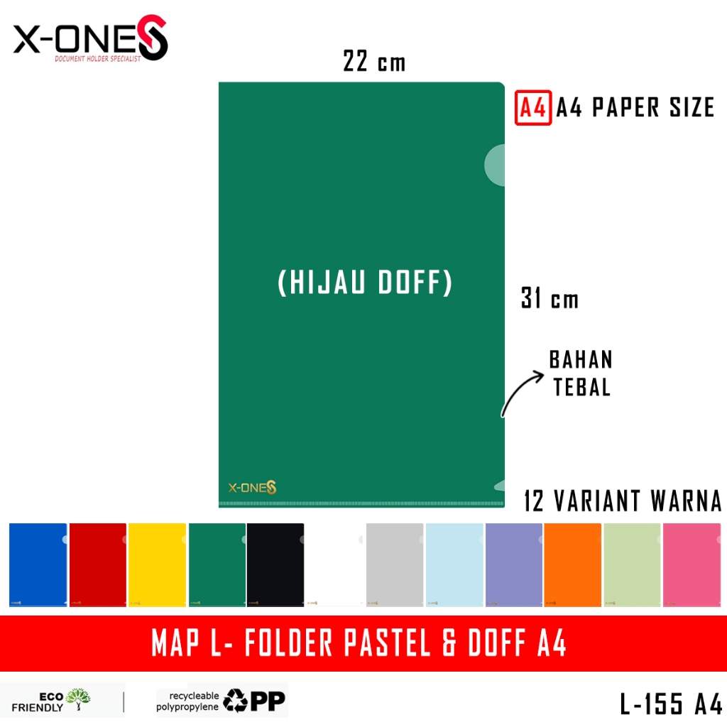 

X-ONE MAP L PLASTIK PASTEL & DOFF FILE FOLDER UKURAN A4 / L-155 A4 (SATUAN)