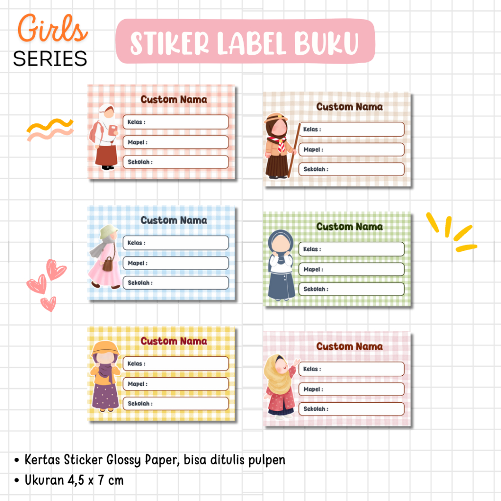 

Stiker Label Buku Mata Pelajaran Isi 32 Pcs Gingham Series