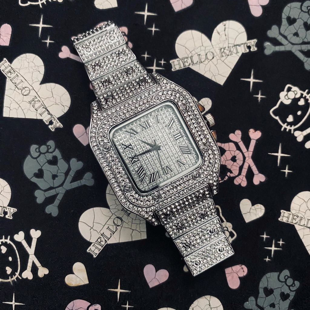 Jam Tangan Hip-Hop Iced Out Full Silver
