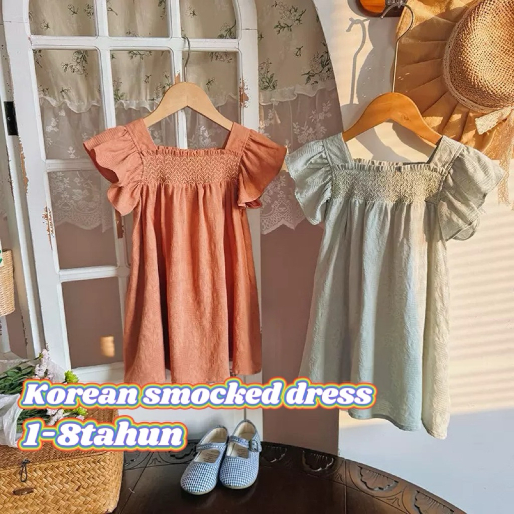 summer Dress premium embos smocked duducream renda bordir babydoll anak perempuan korea