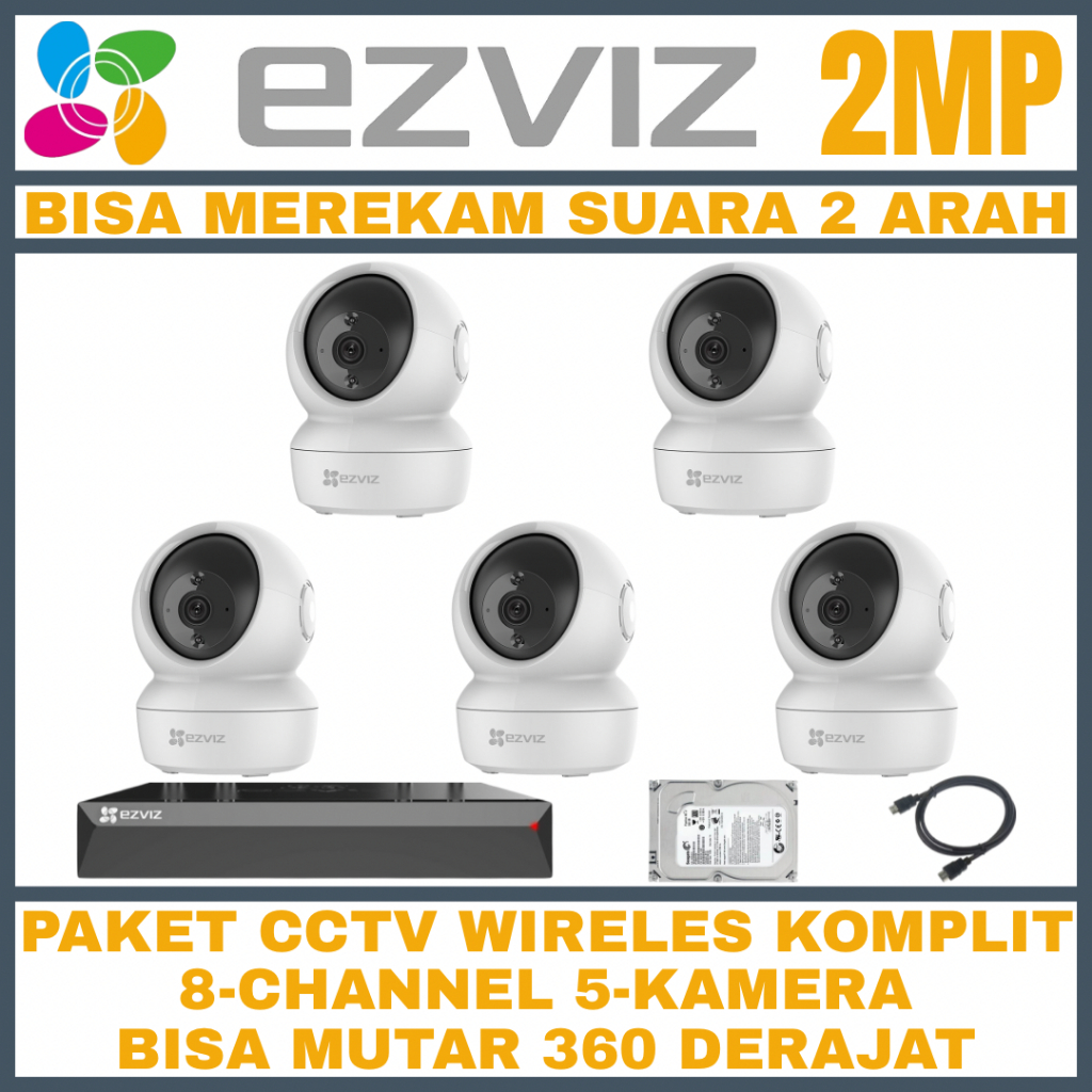 Paket CCTV EZVIZ 2MP 8 Channel 5 Kamera Wireless