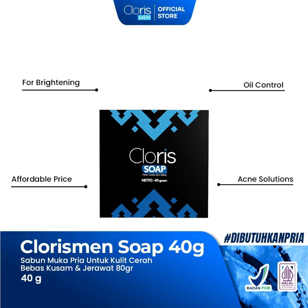 CLORIS MEN SOAP - SABUN MUKA PRIA UNTUK KULIT CERAH BEBAS KUSAM JERAWAT DAN KOMEDO
