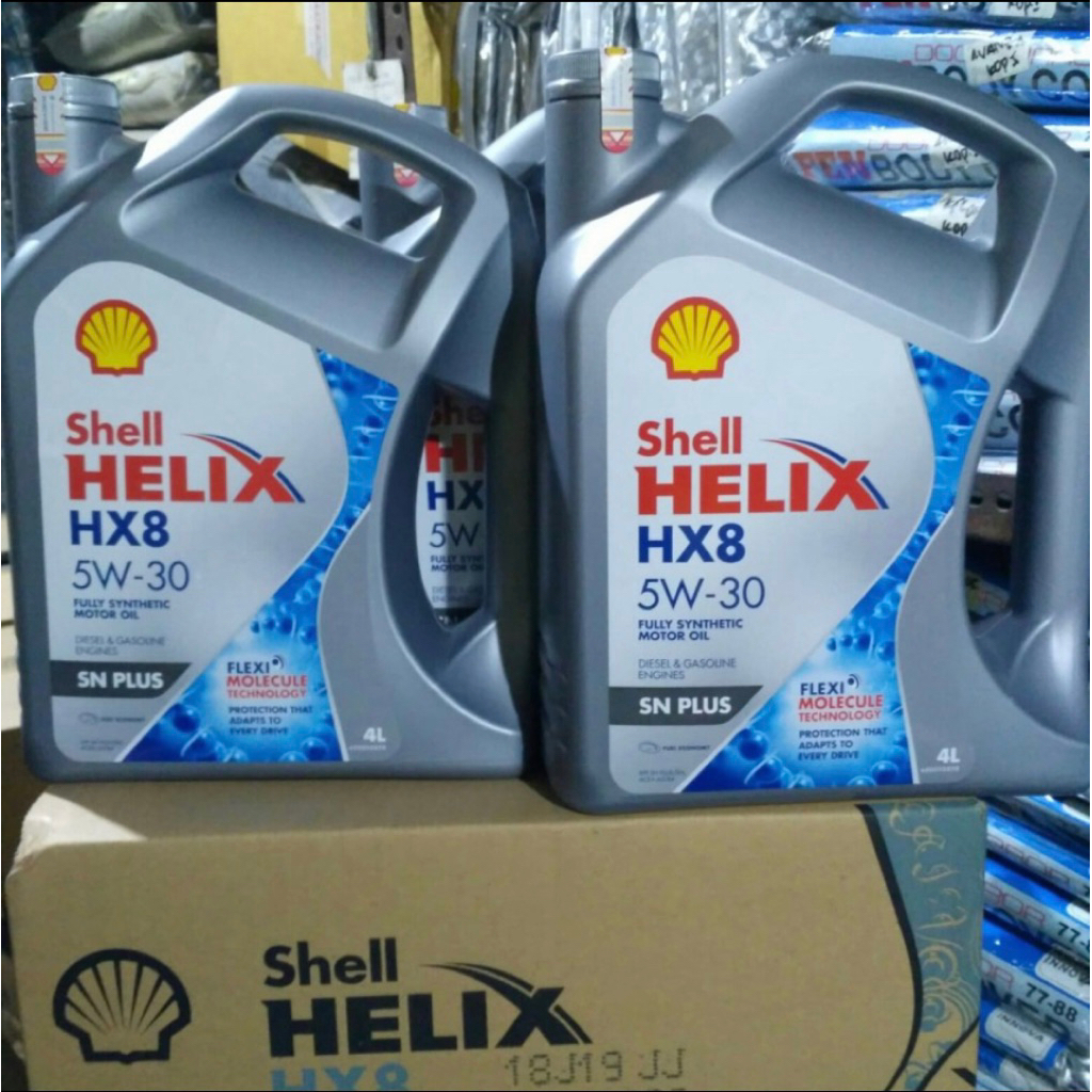 1 Dus (4 Galon) Oli Shell Helix HX8 5W-30 (4 Liter) Oli mesin mobil bensin dan diesel barcode tembus