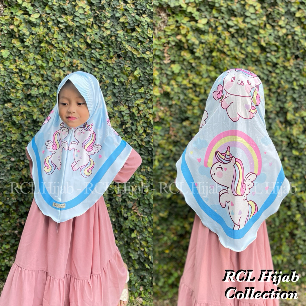 𝐑𝐂𝐋 - Jilbab Anak Motif Kuda Poni 4-10 Tahun | Hijab Instan Bergo Pad Printing | Kerudung Anak Lucu
