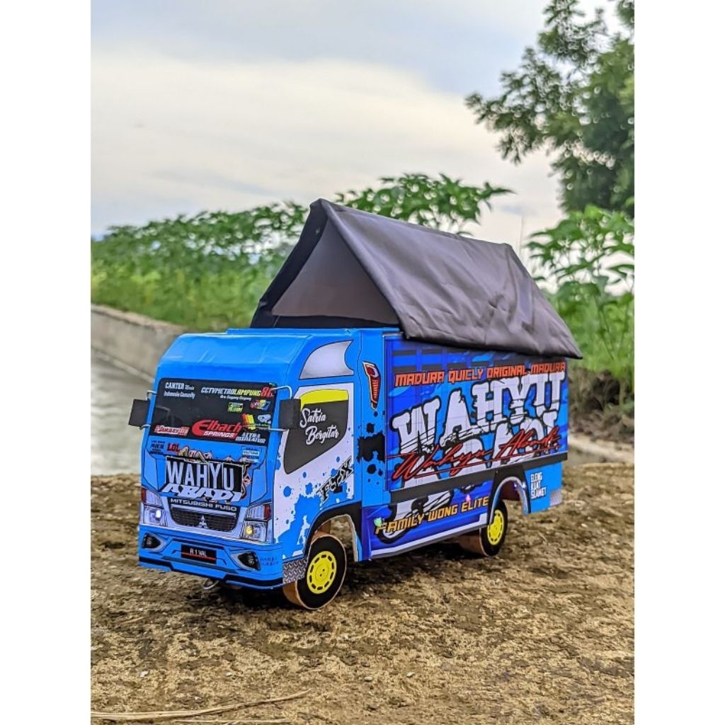 Miniatur Truk Oleng Mainan Anak Wahyu Abadi warna Biru full Variasi (Terpal+Lampu)