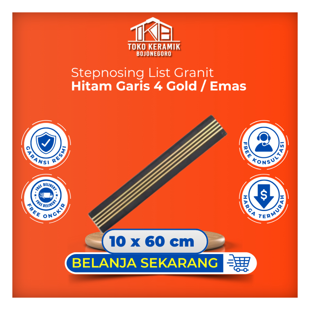 Steonosing List Granit Hitam Motif Garis 4 Emas 10x60 cm