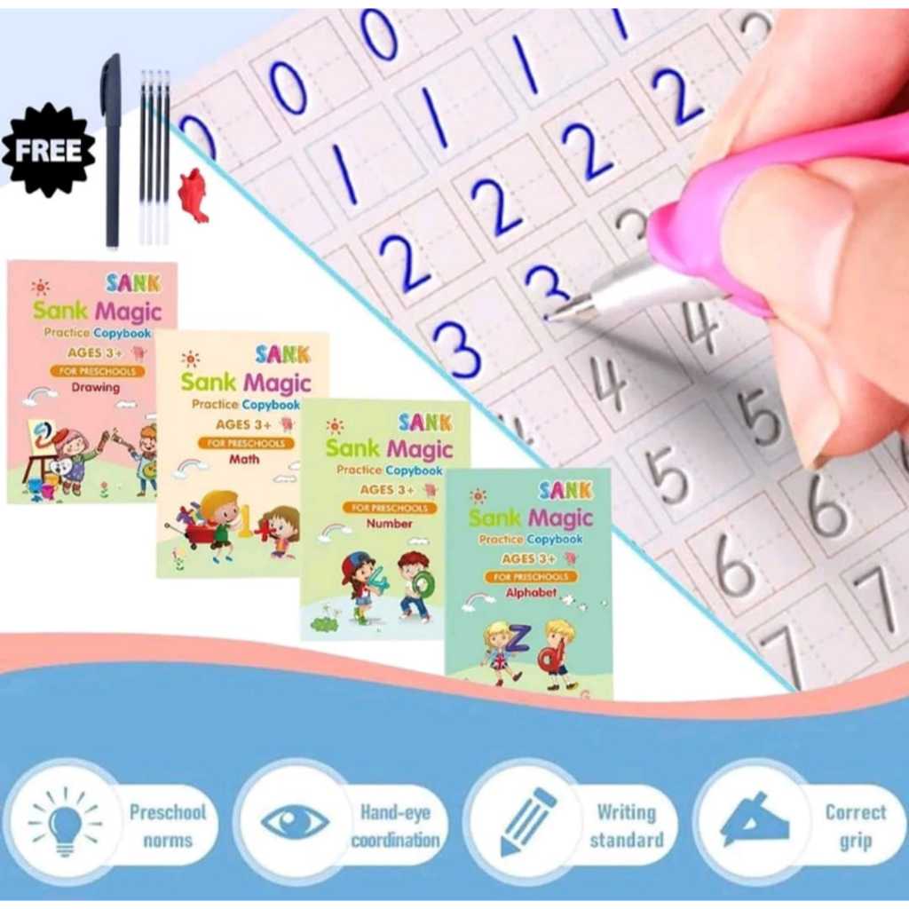 

(PS) Sank Magic Book / Magic Practice Book 1 Set isi 4 Buku + Refill / Latihan Belajar Menulis PAUD Preschool TK Huruf Angka Stationery Edukasi Tinta Anak Toys