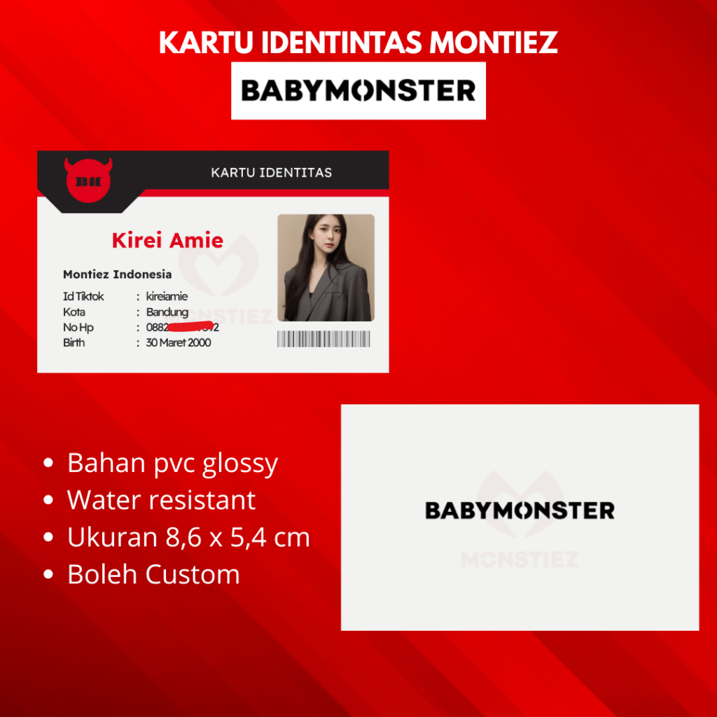 

Kartu Identitas Montiez Babymonster Id Card PVC Custom