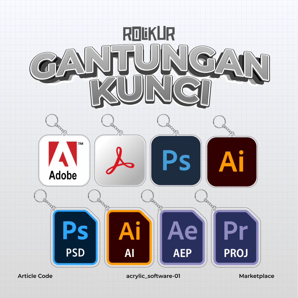 Gantungan Kunci Software Adobe Family | Photoshop Illustrator Corel Microsoft dll