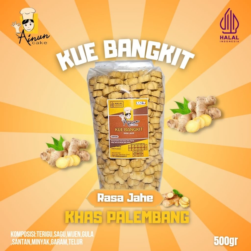 

kue bangkit ainun cake rasa jahe oleh oleh khas palembang 500 gr / kue lebaran /kue kering /snack /camilan /cemilan/makanan ringan /tanpa pengawet/tanpa pewarna /alami /halal /viral /jajanan legend /gurih/manis/bingen/cookies/pastry/hampers idul fitri