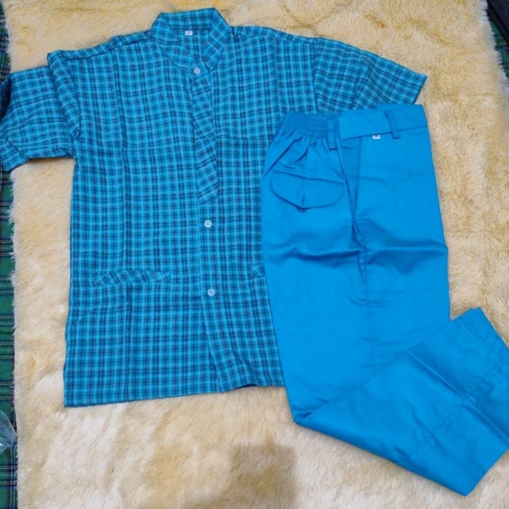 setelan baju Koko biru tosca anak laki-laki