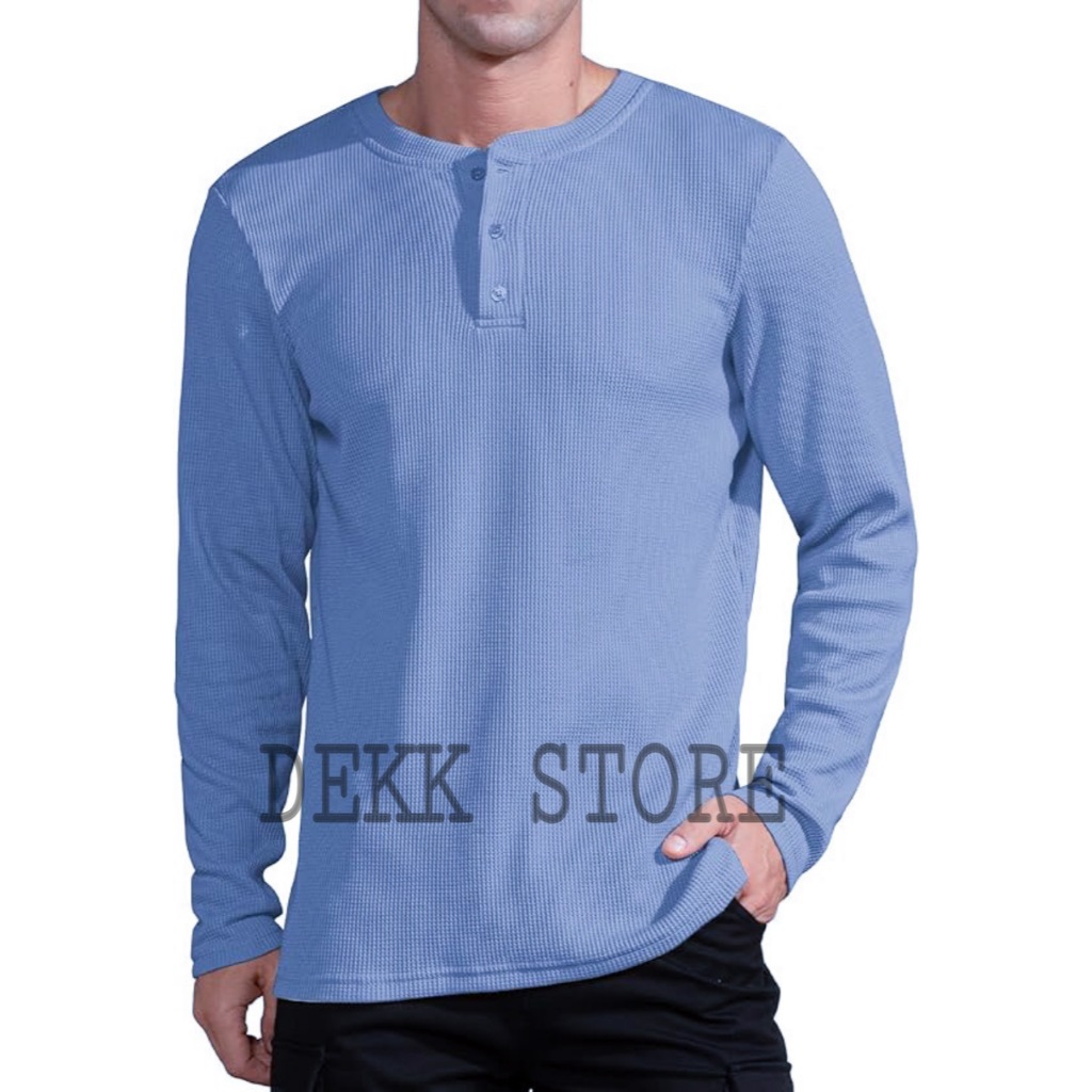 KAOS WAFFLE KNIT LENGAN PANJANG/KAOS KANCING KNIT PRIA POLOS/KAOS WAFFLE KNIT TERLARIS