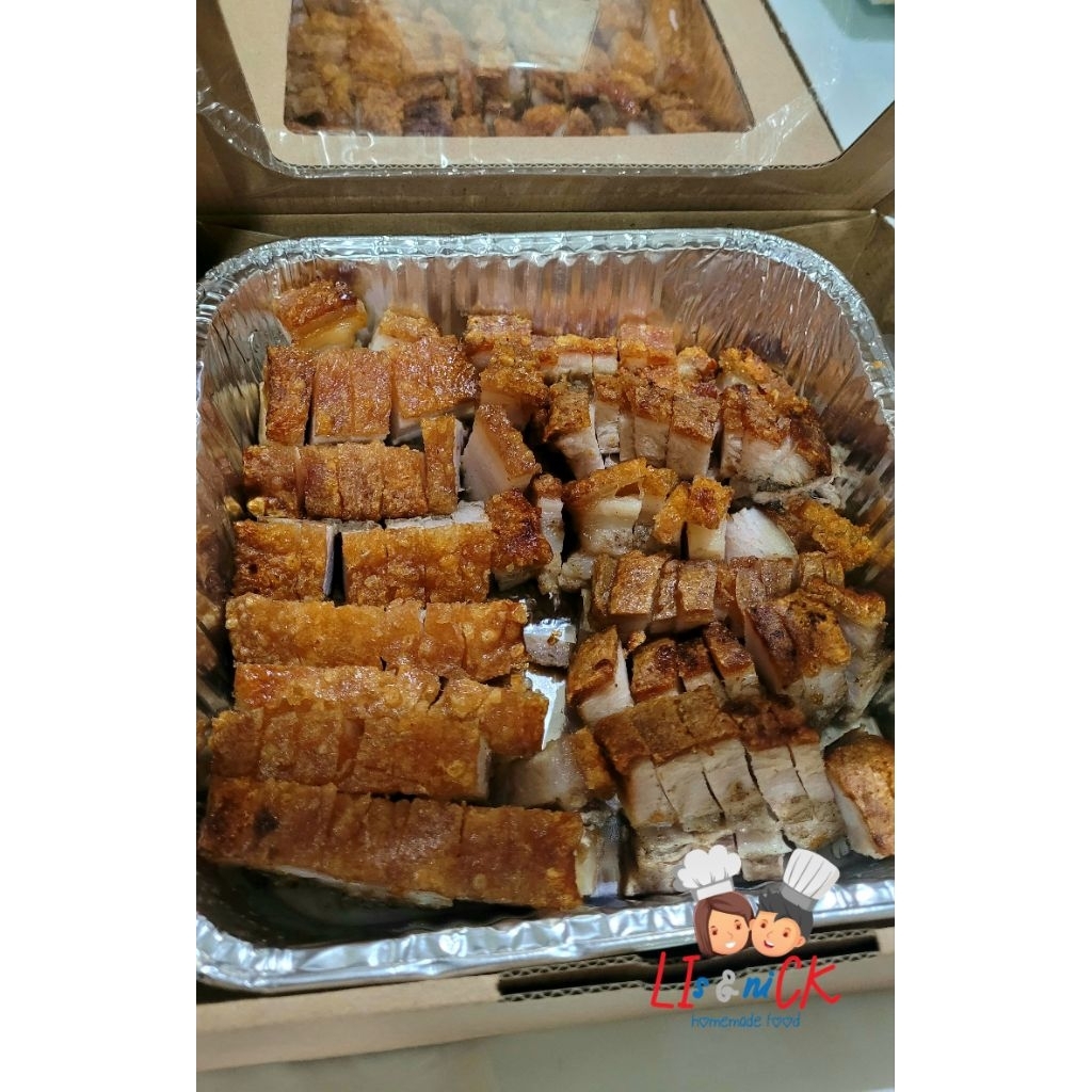 

Pork belly with salted crispy skin. Premium samcan crispy panggang