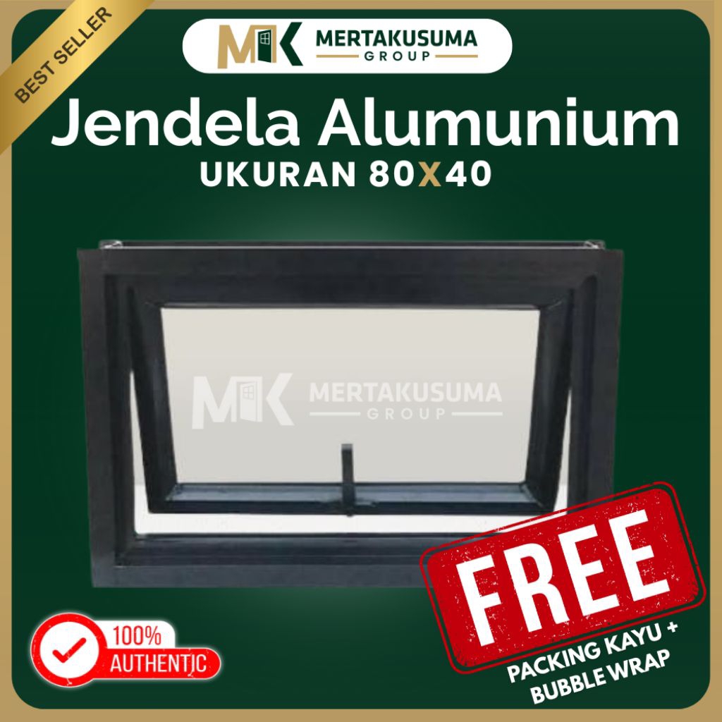 Jendela Aluminium Minimalis 80x40 cm | Jendela Kaca Aluminium | Bisa Custom Ukuran