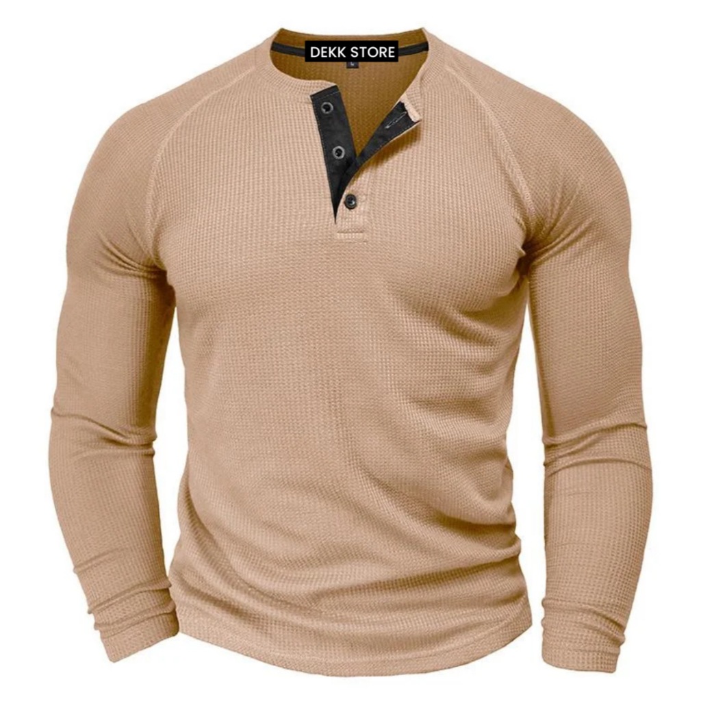 NAD ID KAOS WAFFLE KNIT LENGAN PANJANG/KAOS KANCING KNIT PRIA POLOS/KAOS WAFFLE KNIT TERLARIS