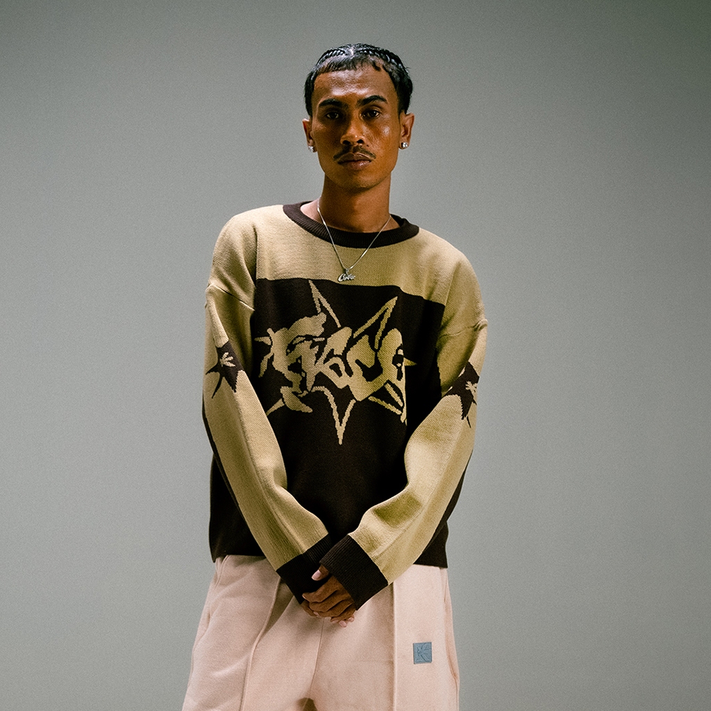 Figco - Knitted Boxy Crewneck Knitwear Sweatshirt Noir Brown